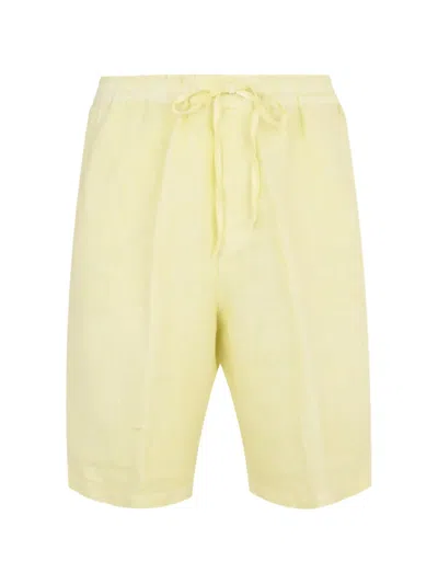 120% Lino Drawstring Bermuda Shorts In Yellow