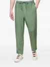 120% Lino Drawstring-fastening Trousers In Green