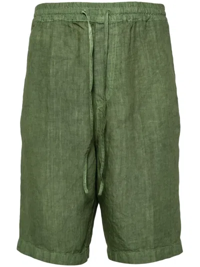 120% Lino Drawstring Knee-length Shorts In Green