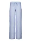 120% Lino Drawstring Linen Pants In Blue