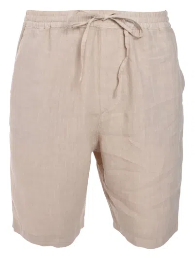 120% Lino Drawstring Linen Shorts In Nude