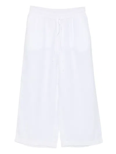 120% Lino Drawstring Linen Trousers In White