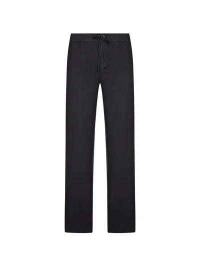120% Lino Linen Trousers With Drawstring Waist In Black