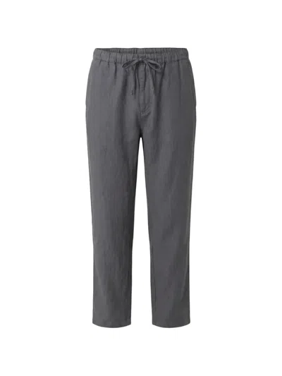 120% Lino Drawstring Linen Trousers In Gray