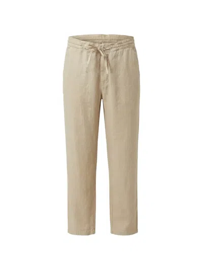 120% Lino Drawstring Linen Trousers In Neutral