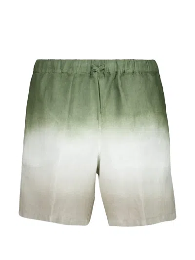 120% Lino Drawstring Ombré Bermuda Shorts In Green