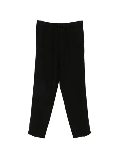 120% Lino Drawstring Trousers In Black