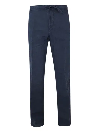 120% Lino Drawstring Trousers In Blue