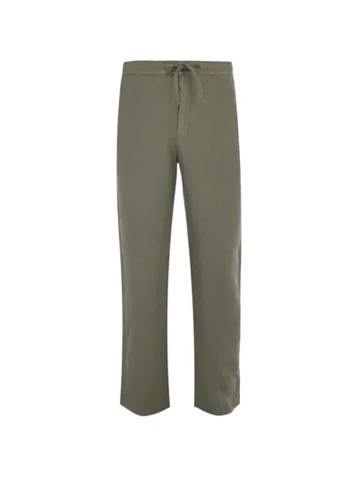 120% Lino Drawstring Trousers In Gray