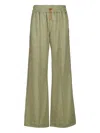 120% Lino Drawstring Trousers In Green