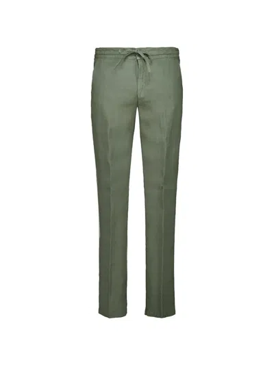 120% Lino Drawstring Trousers In Green