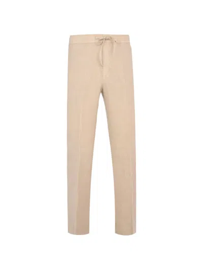 120% Lino Drawstring Trousers In Neutral