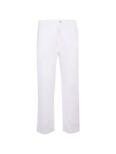 120% Lino Drawstring Trousers In White