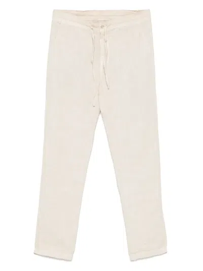 120% Lino Drawstring-waist Trousers In White