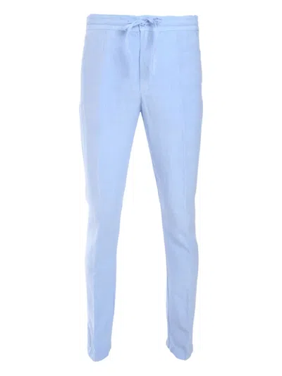 120% Lino Drawstring-waist Trousers In Blue