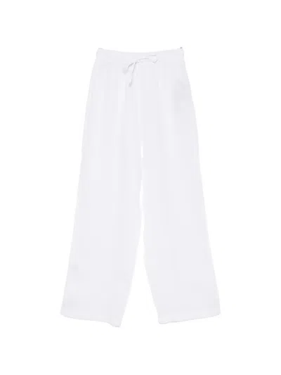 120% Lino Drawstring Wide-leg Trousers In White