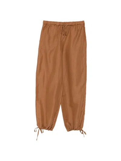 120% Lino Drawstring-fastening Palazzo Pants In Brown