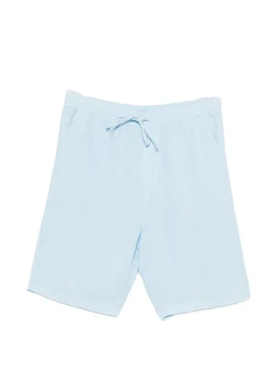 120% Lino Drawstring-waist Linen Shorts In Blue