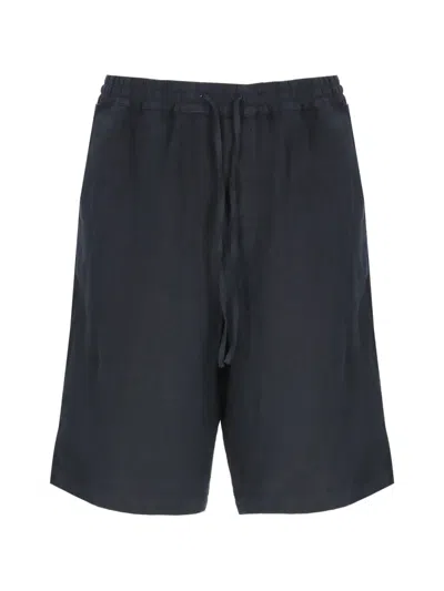 120% Lino Drawstring-waist Linen Shorts In Blue