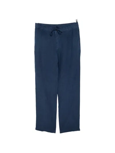 120% Lino Drawstring-waist Linen Trousers In Blue