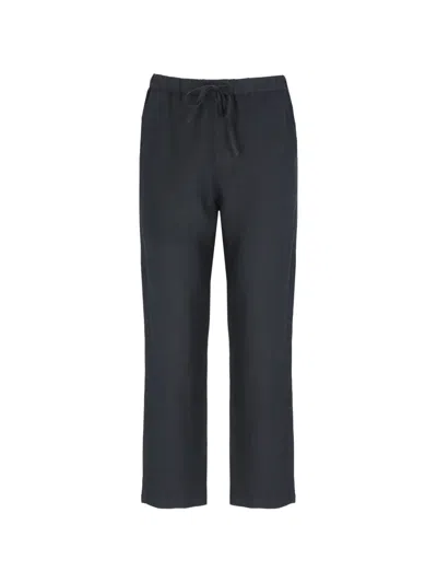 120% Lino Drawstring-waist Linen Trousers In Blue