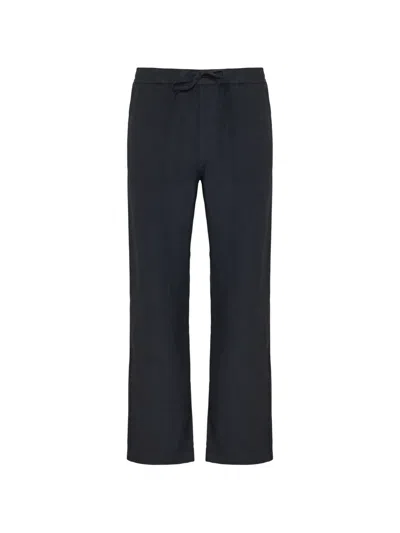 120% Lino Drawstring-waist Linen Trousers In Blue