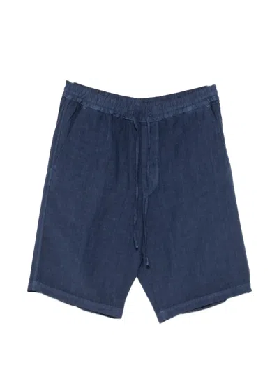 120% Lino Drawstring-waist Shorts In Blue