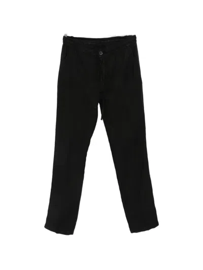 120% Lino Drawstring-waist Straight-leg Trousers In Black