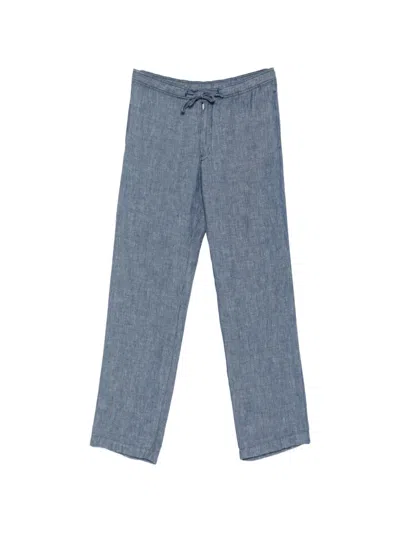 120% Lino Drawstring-waist Trousers In Blue