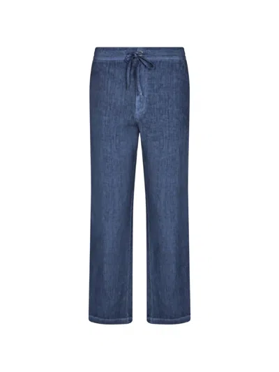 120% Lino Drawstring-waist Trousers In Blue