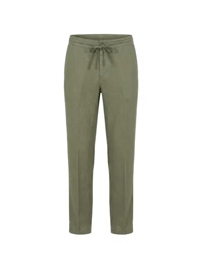 120% Lino Drawstring-waist Trousers In Green