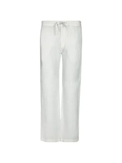 120% Lino Drawstring-waist Trousers In White