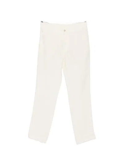 120% Lino Drawstring-waist Trousers In White