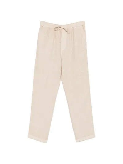 120% Lino Drawstring-waistband Trousers In Neutral