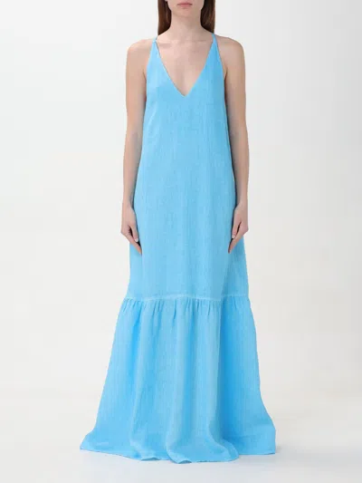 120% Lino Dress  Woman Color Blue