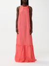120% Lino Dress  Woman Color Coral In Korall