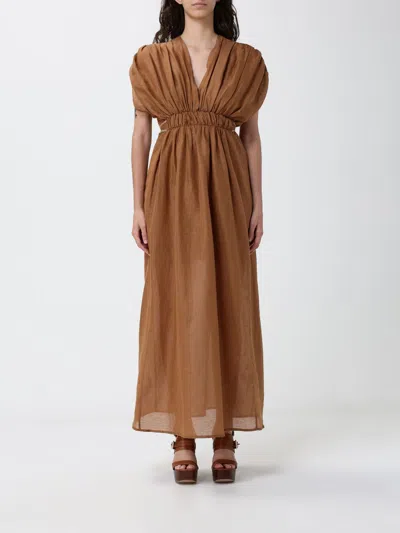 120% Lino Dress Woman In Brown