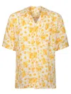 120% Lino Ecru Linen Shirt With Yellow Floral Print