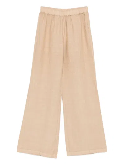 120% Lino Elastic-waist Linen Trousers In Neutral