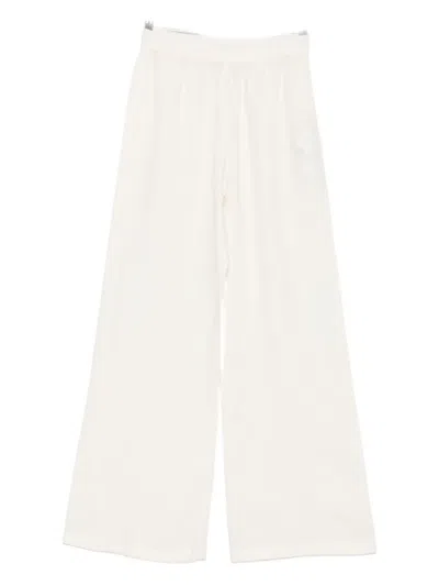 120% Lino Elastic-waist Wide-leg Trousers In White