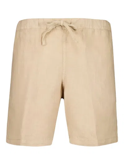 120% Lino Elastic-waistband Linen Shorts In Brown