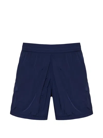 120% Lino Elasticated Drawstring Shorts In Blue