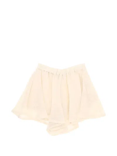 120% Lino Elasticated Flared Mini Shorts In Neutral
