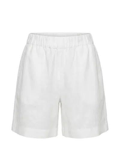 120% Lino Elasticated Linen Shorts In White