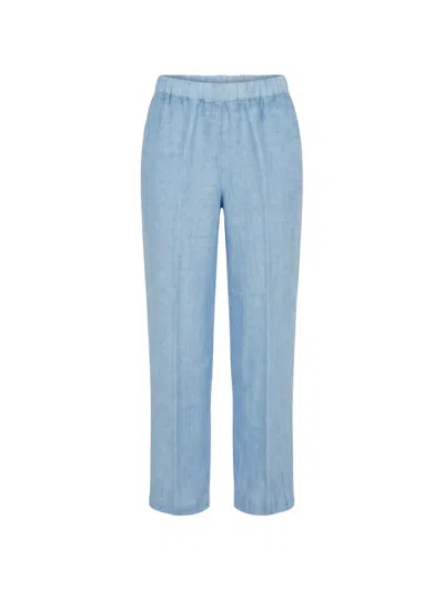 120% Lino Elasticated Linen Trousers In Blue