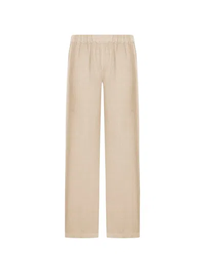 120% Lino Elasticated Trousers In Neutral