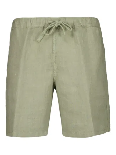 120% Lino Elasticated-waist Linen Deck Shorts In Green