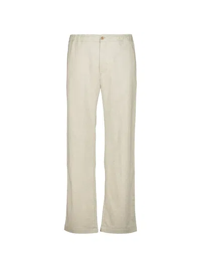 120% Lino Elasticated-waist Cotton Trousers In White