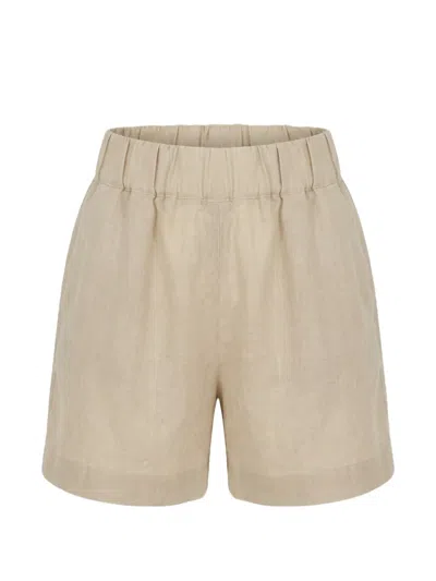 120% Lino Elasticated-waist Linen Shorts In Brown
