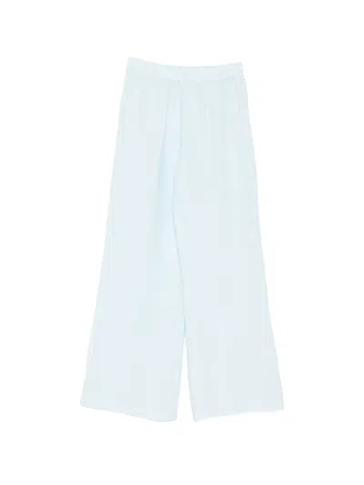 120% Lino Elasticated-waist Wide-leg Trousers In Blue